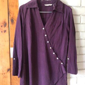 Soft Surroundings Tencel Lyocell Wrap Button Down Tunic Top  Shirt S- Purple